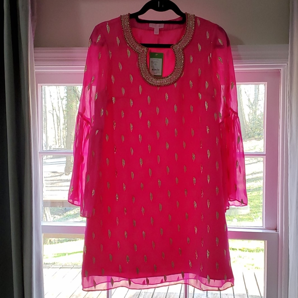 NWT Pink Lilly Pulitzer Dress with gold detailing